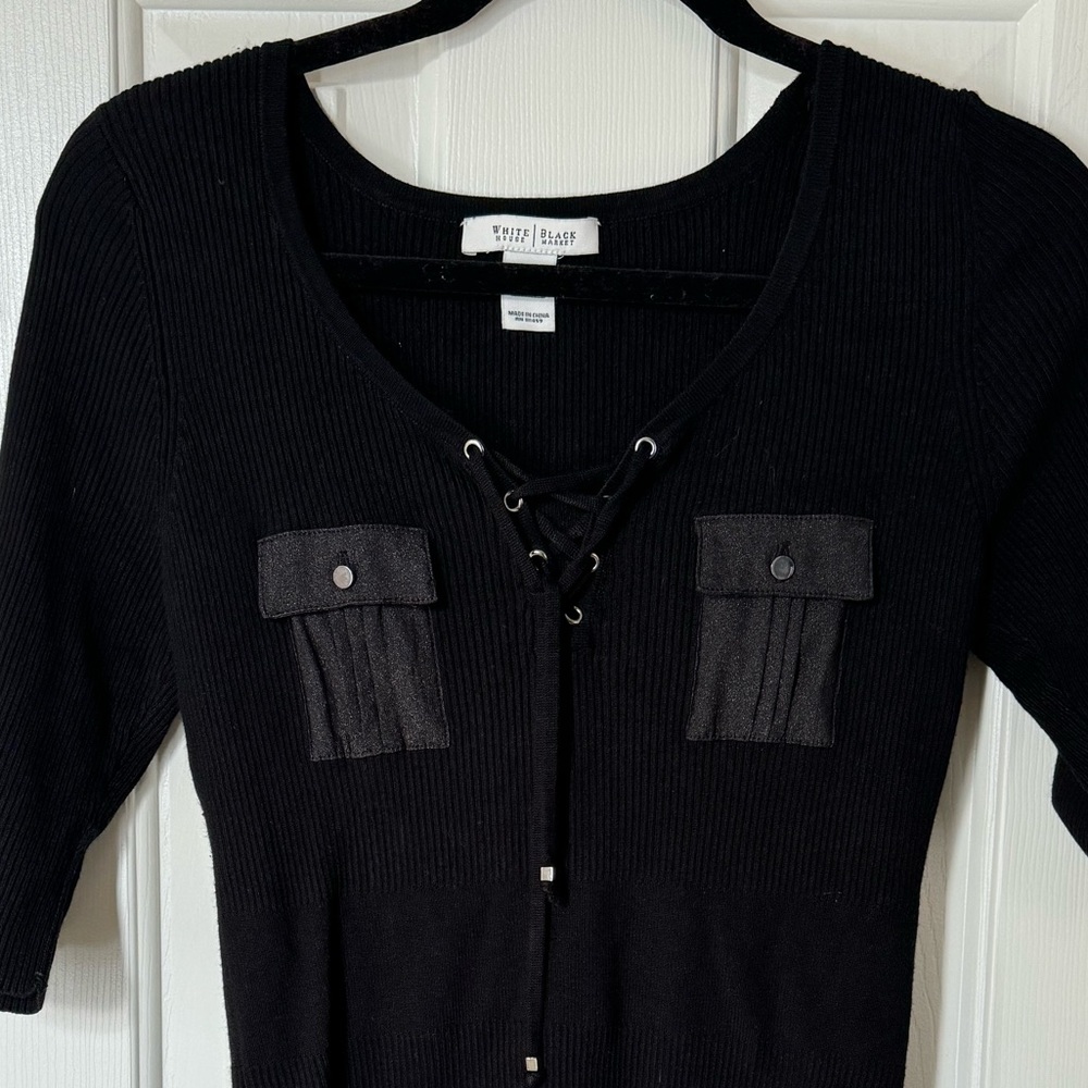 White House Black Market Black Top with Pockets and Silver Buttons Size Large